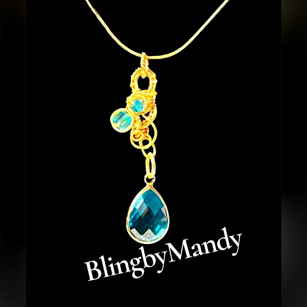 🦋Swirls for girls-custom made bespoke pendant in blue and gold -pear drop